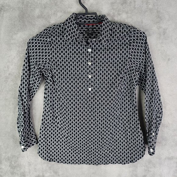 Womens Talbots Petite Shirt Non-Iron Black & White Printed Button Up Size 4P - Picture 2 of 8